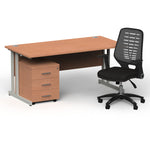 Impulse 1600mm Cantilever Straight Desk With Mobile Pedestal and Relay Silver Back Operator Chair - Rogey