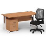 Impulse 1600mm Cantilever Straight Desk With Mobile Pedestal and Relay Silver Back Operator Chair - Rogey