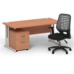 Impulse 1600mm Cantilever Straight Desk With Mobile Pedestal and Relay Silver Back Operator Chair - Rogey