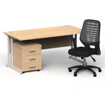 Impulse 1600mm Cantilever Straight Desk With Mobile Pedestal and Relay Silver Back Operator Chair - Rogey