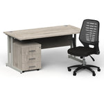 Impulse 1600mm Cantilever Straight Desk With Mobile Pedestal and Relay Silver Back Operator Chair - Rogey