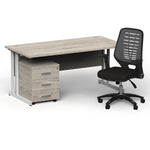 Impulse 1600mm Cantilever Straight Desk With Mobile Pedestal and Relay Silver Back Operator Chair - Rogey