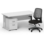 Impulse 1600mm Cantilever Straight Desk With Mobile Pedestal and Relay Silver Back Operator Chair - Rogey