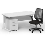 Impulse 1600mm Cantilever Straight Desk With Mobile Pedestal and Relay Silver Back Operator Chair - Rogey