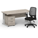 Impulse 1600mm Cantilever Straight Desk With Mobile Pedestal and Relay Silver Back Operator Chair - Rogey