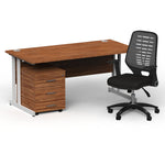 Impulse 1600mm Cantilever Straight Desk With Mobile Pedestal and Relay Silver Back Operator Chair - Rogey