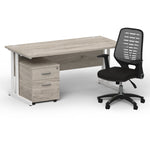 Impulse 1600mm Cantilever Straight Desk With Mobile Pedestal and Relay Silver Back Operator Chair - Rogey