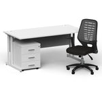 Impulse 1600mm Cantilever Straight Desk With Mobile Pedestal and Relay Silver Back Operator Chair - Rogey