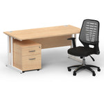 Impulse 1600mm Cantilever Straight Desk With Mobile Pedestal and Relay Silver Back Operator Chair - Rogey