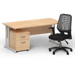 Impulse 1600mm Cantilever Straight Desk With Mobile Pedestal and Relay Silver Back Operator Chair - Rogey