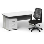 Impulse 1600mm Cantilever Straight Desk With Mobile Pedestal and Relay Silver Back Operator Chair - Rogey