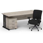 Impulse 1800mm Cantilever Straight Desk With Mobile Pedestal and Chiro Medium Back Black Operator Chair - Rogey