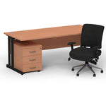 Impulse 1800mm Cantilever Straight Desk With Mobile Pedestal and Chiro Medium Back Black Operator Chair - Rogey