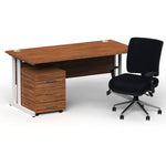 Impulse 1800mm Cantilever Straight Desk With Mobile Pedestal and Chiro Medium Back Black Operator Chair - Rogey