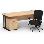 Impulse 1800mm Cantilever Straight Desk With Mobile Pedestal and Chiro Medium Back Black Operator Chair - Rogey