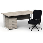 Impulse 1800mm Cantilever Straight Desk With Mobile Pedestal and Chiro Medium Back Black Operator Chair - Rogey