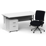 Impulse 1800mm Cantilever Straight Desk With Mobile Pedestal and Chiro Medium Back Black Operator Chair - Rogey