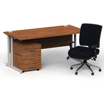 Impulse 1800mm Cantilever Straight Desk With Mobile Pedestal and Chiro Medium Back Black Operator Chair - Rogey