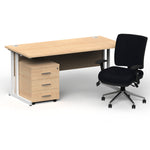 Impulse 1800mm Cantilever Straight Desk With Mobile Pedestal and Chiro Medium Back Black Operator Chair - Rogey