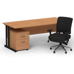 Impulse 1800mm Cantilever Straight Desk With Mobile Pedestal and Chiro Medium Back Black Operator Chair - Rogey