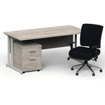 Impulse 1800mm Cantilever Straight Desk With Mobile Pedestal and Chiro Medium Back Black Operator Chair - Rogey