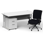 Impulse 1800mm Cantilever Straight Desk With Mobile Pedestal and Chiro Medium Back Black Operator Chair - Rogey