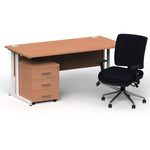 Impulse 1800mm Cantilever Straight Desk With Mobile Pedestal and Chiro Medium Back Black Operator Chair - Rogey