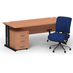 Impulse 1800mm Cantilever Straight Desk With Mobile Pedestal and Chiro Medium Back Blue Operator Chair - Rogey