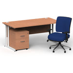 Impulse 1800mm Cantilever Straight Desk With Mobile Pedestal and Chiro Medium Back Blue Operator Chair - Rogey