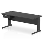 Impulse Cable Managed Straight Desk Black Frame With Single One Drawer Fixed Pedestal - Rogey