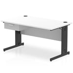 Impulse Cable Managed Straight Desk Black Frame With Single One Drawer Fixed Pedestal - Rogey