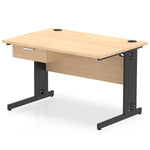 Impulse Cable Managed Straight Desk Black Frame With Single One Drawer Fixed Pedestal - Rogey