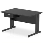 Impulse Cable Managed Straight Desk Black Frame With Single One Drawer Fixed Pedestal - Rogey