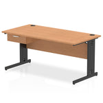 Impulse Cable Managed Straight Desk Black Frame With Single One Drawer Fixed Pedestal - Rogey