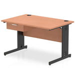 Impulse Cable Managed Straight Desk Black Frame With Single One Drawer Fixed Pedestal - Rogey