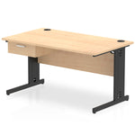 Impulse Cable Managed Straight Desk Black Frame With Single One Drawer Fixed Pedestal - Rogey