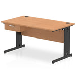 Impulse Cable Managed Straight Desk Black Frame With Single One Drawer Fixed Pedestal - Rogey