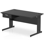 Impulse Cable Managed Straight Desk Black Frame With Single One Drawer Fixed Pedestal - Rogey