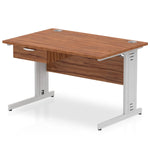 Impulse Cable Managed Straight Desk Silver Frame With Single One Drawer Fixed Pedestal - Rogey