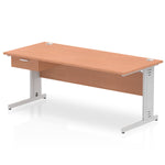 Impulse Cable Managed Straight Desk Silver Frame With Single One Drawer Fixed Pedestal - Rogey