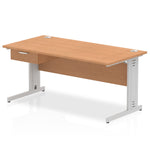 Impulse Cable Managed Straight Desk Silver Frame With Single One Drawer Fixed Pedestal - Rogey