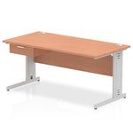 Impulse Cable Managed Straight Desk Silver Frame With Single One Drawer Fixed Pedestal - Rogey