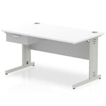 Impulse Cable Managed Straight Desk Silver Frame With Single One Drawer Fixed Pedestal - Rogey