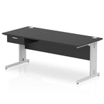 Impulse Cable Managed Straight Desk Silver Frame With Single One Drawer Fixed Pedestal - Rogey