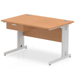 Impulse Cable Managed Straight Desk Silver Frame With Single One Drawer Fixed Pedestal - Rogey