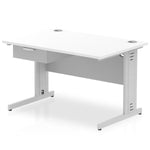 Impulse Cable Managed Straight Desk Silver Frame With Single One Drawer Fixed Pedestal - Rogey