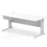 Impulse Cable Managed Straight Desk Silver Frame With Single One Drawer Fixed Pedestal - Rogey