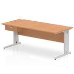 Impulse Cable Managed Straight Desk Silver Frame With Single One Drawer Fixed Pedestal - Rogey