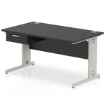 Impulse Cable Managed Straight Desk Silver Frame With Single One Drawer Fixed Pedestal - Rogey