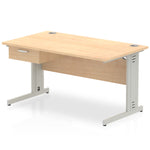 Impulse Cable Managed Straight Desk Silver Frame With Single One Drawer Fixed Pedestal - Rogey